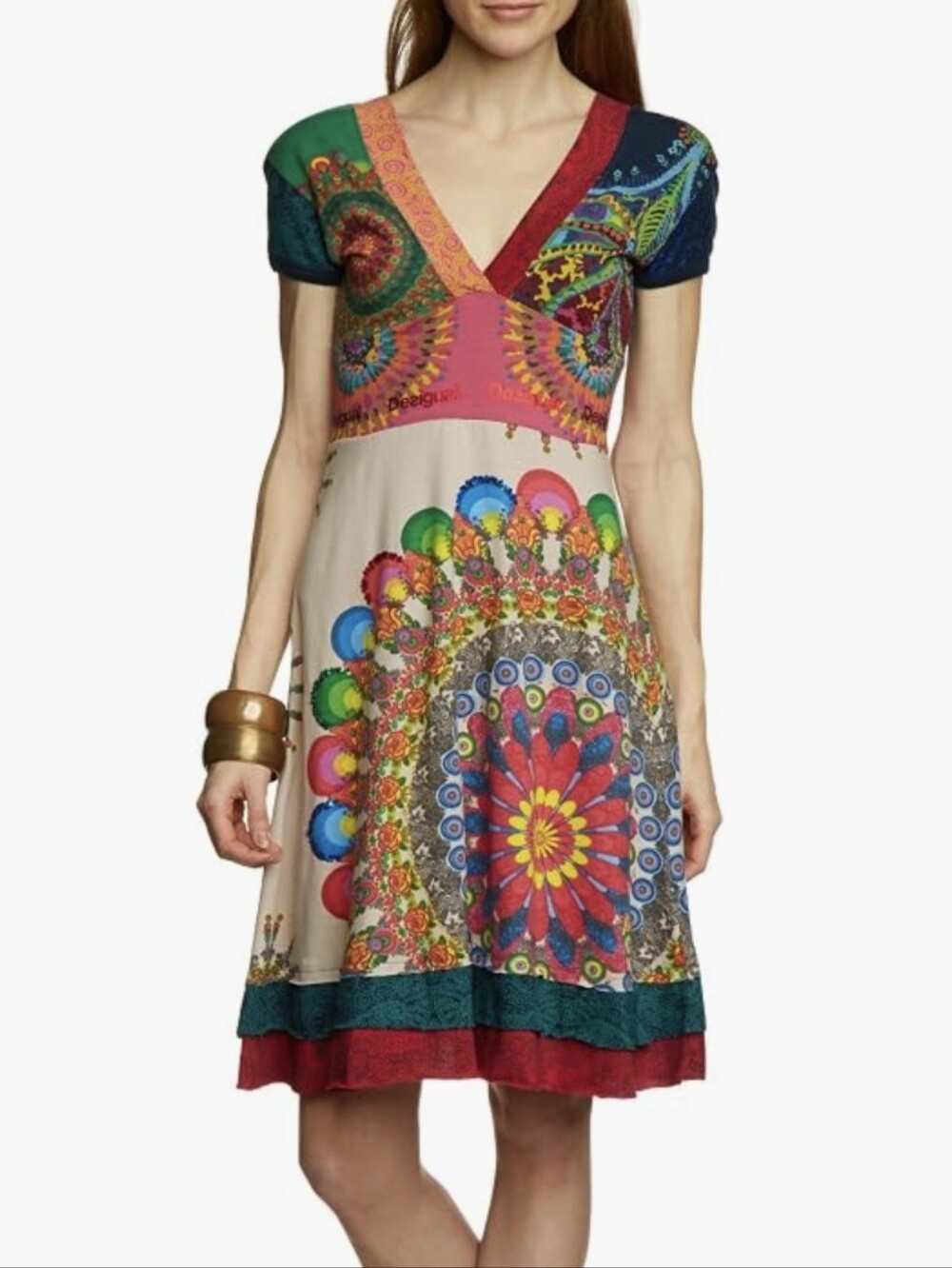 Desigual Rainbow Mandala Design Short Sleeve Dress Size M